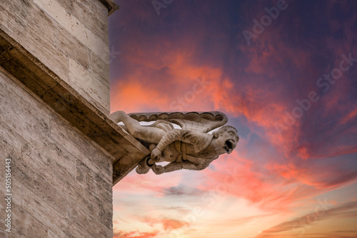 Valencia Silk Exchange Market building Lonja de la Seda gargoyles at sunset photo