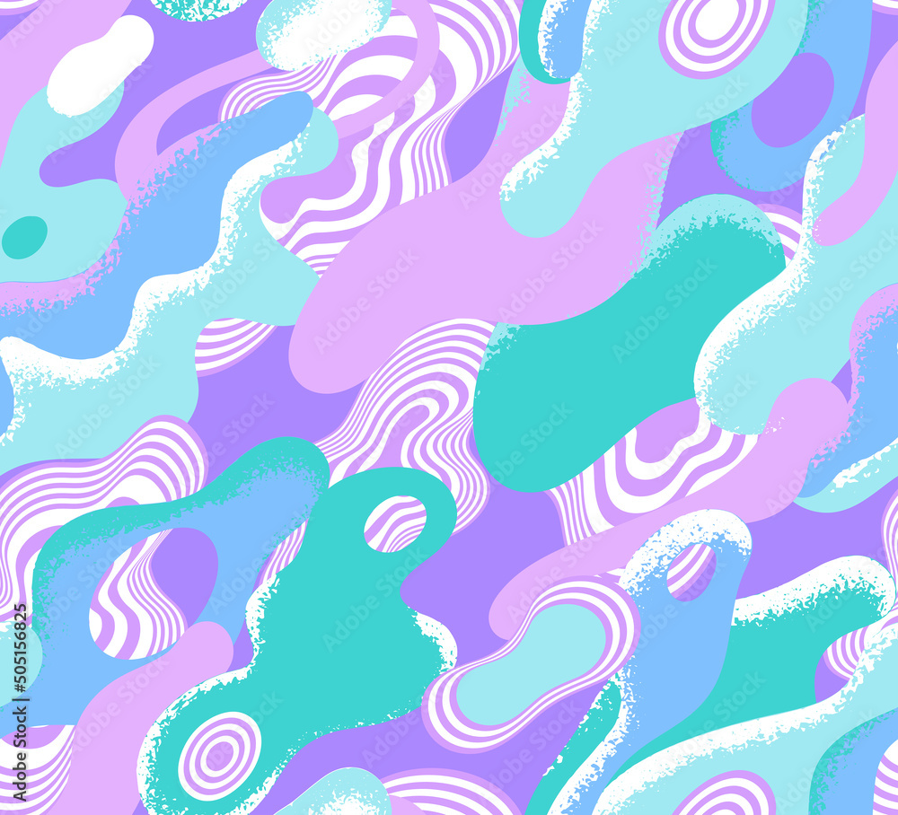 Digital futuristic seamless pattern. Modern technological multicolored design with liquid shapes and wavy lines.  Decorative backdrop for web design, wrapping paper, fabric print and card.