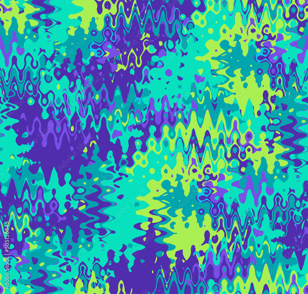 Digital futuristic seamless pattern. Modern technological multicolored design with liquid shapes and wavy lines.  Decorative backdrop for web design, wrapping paper, fabric print and card.