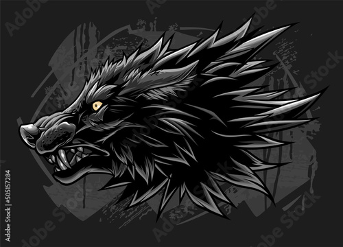 Wolf head on the dark gray background vector illustration.