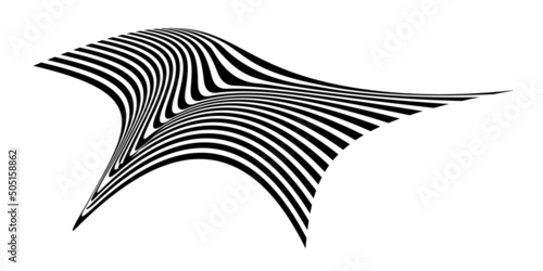 Waving flag as a brush stroke with zebra texture. Vest striped with fabric Black and white stripes curved in a bizarre way with waves curving along the trajectory