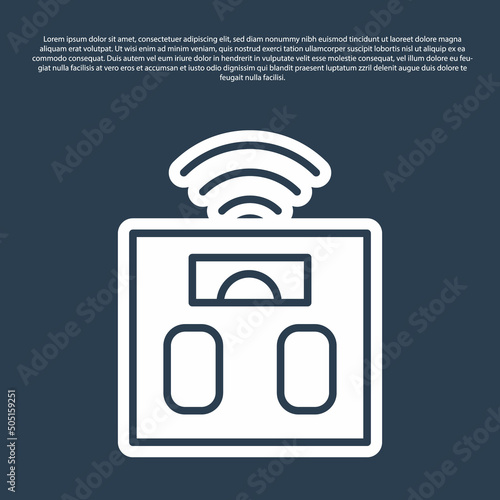 Blue line Smart bathroom scales icon isolated on blue background. Weight measure equipment. Internet of things concept with wireless connection. Vector