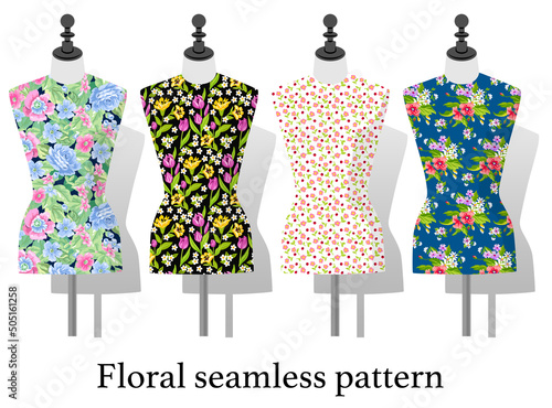 Seamless flower pattern set
