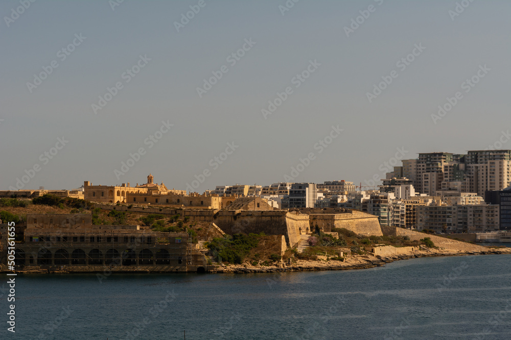 Seaside view of Valetta Harbor in Malta
