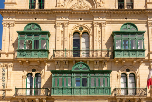 Traditional Maltese House Facades in the City Center of Valetta on the Island of Malta 