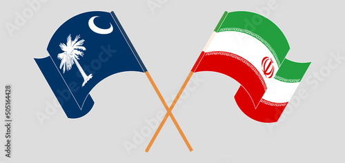 Crossed and waving flags of The State of South Carolina and Iran