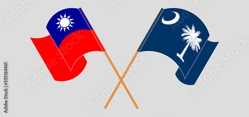 Crossed and waving flags of Taiwan and The State of South Carolina
