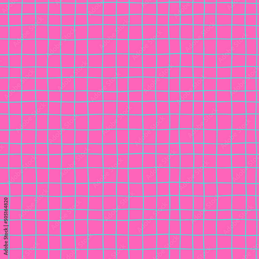 Seamless checkered repeating pattern with hand drawn waves. Pinl plaid background for wrapping paper, surface design and other design projects Seamless checkered repeating pattern with hand drawn waves. Pinl plaid background for wrapping paper, surface design and other design projects
