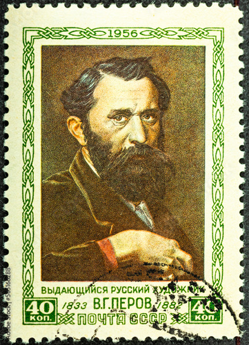 RUSSIA - CIRCA 1956: a stamp printed in the Russia shows Vassily Grigorevitch Perov, Painter, circa 1956 photo