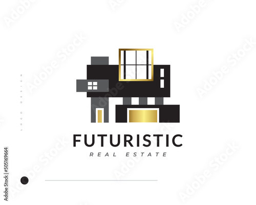 Elegant Black and Gold Real Estate Logo Design. Modern and Minimalist House Logo Design for Architecture or Construction Business Brand Identity
