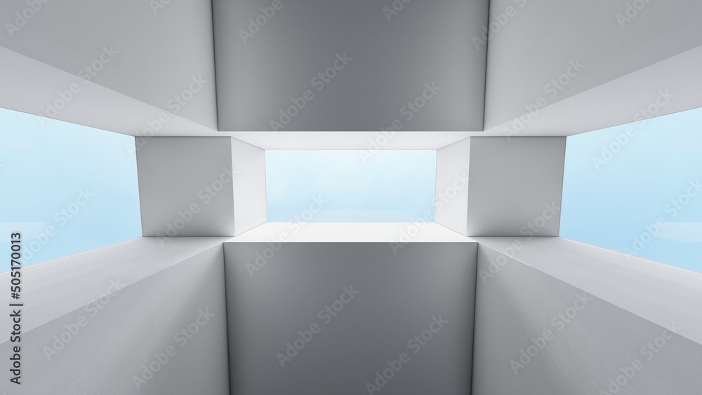 Fototapeta premium Architecture background geometric shapes in design interior 3d render