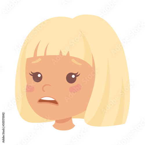 Little Blond Girl Character Face with Short Haircut Feeling Sadness Side View Vector Illustration