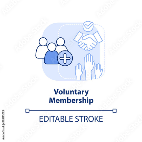 Voluntary membership light blue concept icon. Cooperative principle abstract idea thin line illustration. Community member. Isolated outline drawing. Editable stroke. Arial, Myriad Pro-Bold fonts used