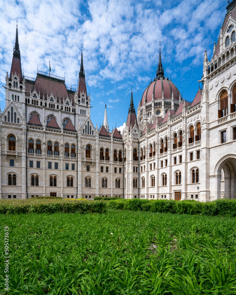 Gothic revival facade of Hungarian parliament in Budapest