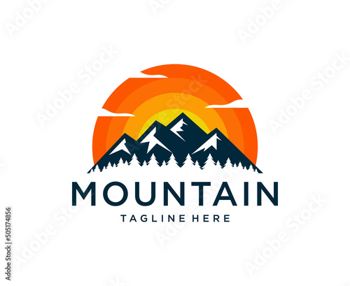 Mountain Peaks pine Creek Simple logo design Vector