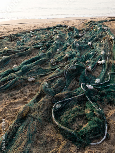 Green fishing net on the beach