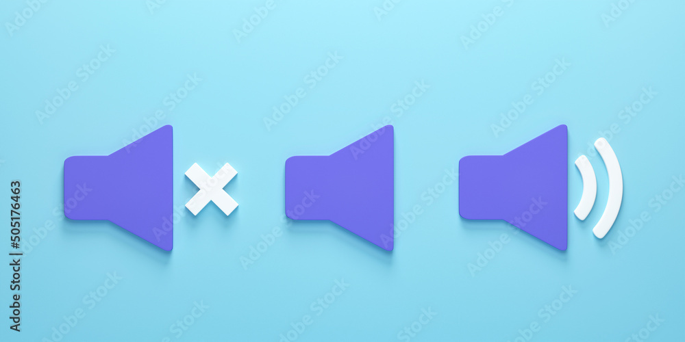 3D rendering, 3D illustration. Speaker volume icon. Design element for audio equipment, social media, website or mobile app 3D rendering, 3D illustration. Speaker volume icon. Design element for audio equipment, social media, website or mobile app