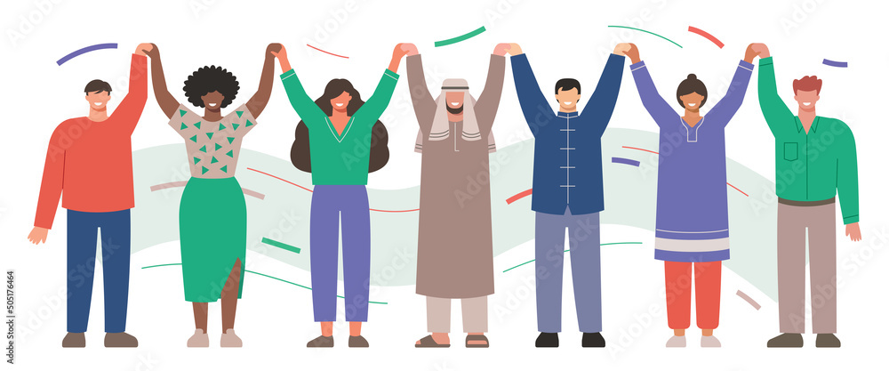 Unity in diversity flat vector illustration of people standing together Unity in diversity flat vector illustration of people standing together