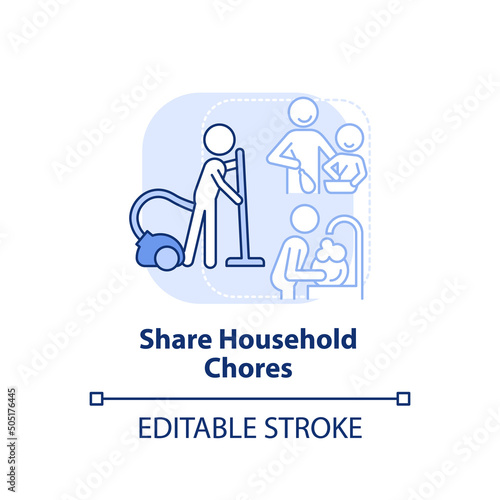 Share household chores light blue concept icon. Responsibilities. Teamwork abstract idea thin line illustration. Isolated outline drawing. Editable stroke. Arial, Myriad Pro-Bold fonts used