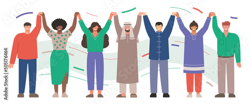 Unity in diversity flat vector illustration of people standing together