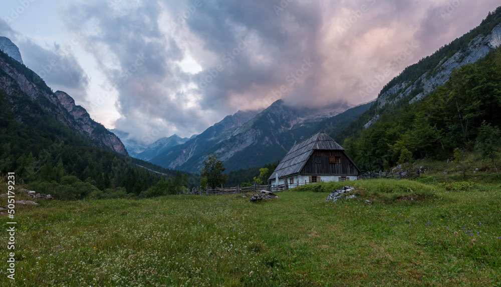 Old cottages in the mountains of the Julian Alps