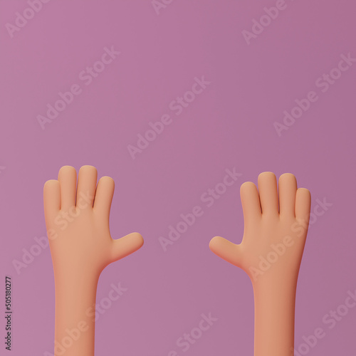 3D hand.  Raise your hands. Point your finger, cartoon style, Clipping Path for presentations, advertisements. 3D render.