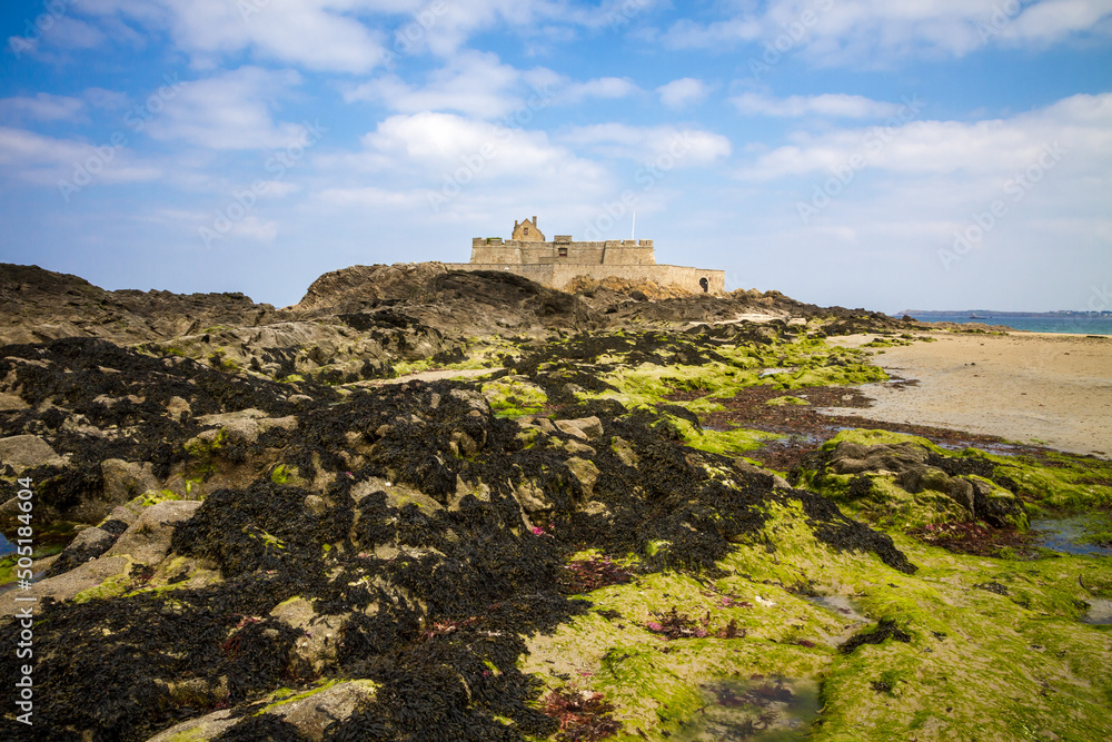Fort National, beach and sea in Saint-Malo city, Brittany, France