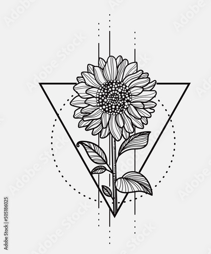 sunflower hand drawn with geometric triangle background vector