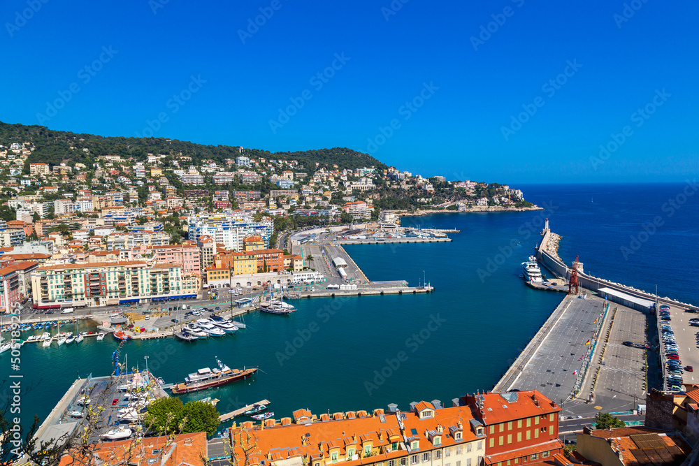 Panoramic view of port in Nice