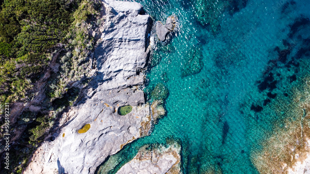 Coast and crystalline sea of the island of Ponza. Lazio, Italy