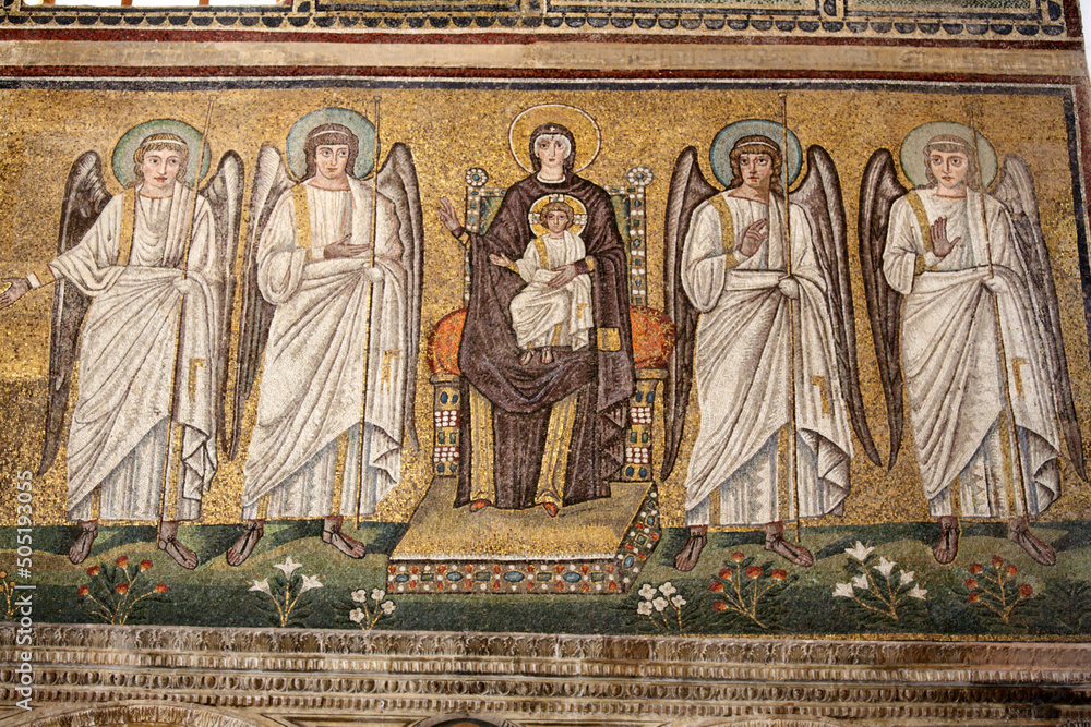Mosaic of Madonna and Child surrounded by four angels, Ravenna, Italy