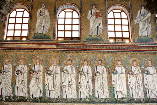 Mosaic of procession of martyrs, Basilica of Sant'Apollinare Nuovo, Ravenna, Italy photo