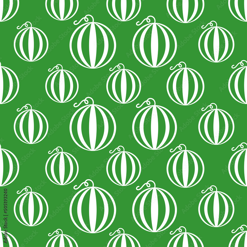 Seamless pattern with watermelon. White flat icon fruit slice on color background. Linear icon fruit set. Modern design for print on fabric, wrapping paper, wallpaper, packaging. Vector illustration