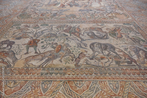 Roman mosaic tiles in La Olmeda village. Palencia, Spain photo