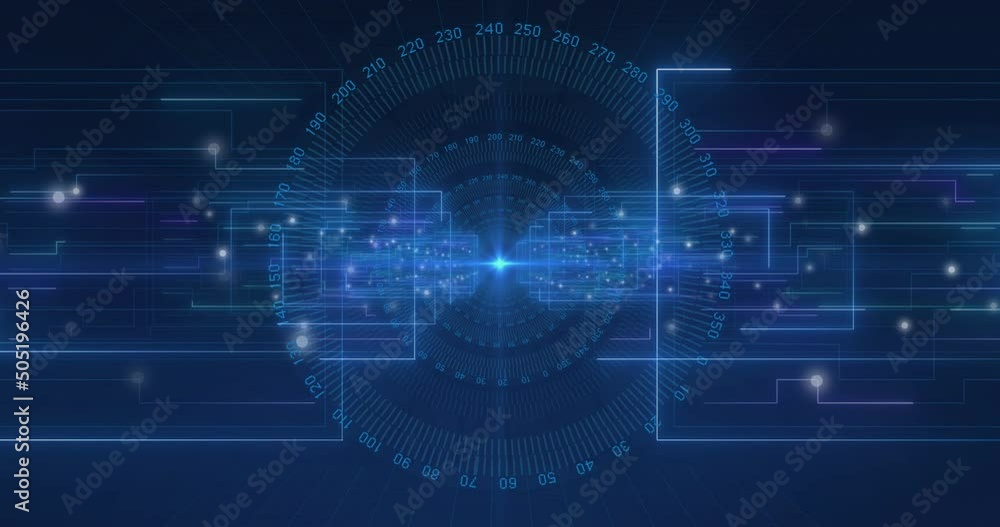Animation of scopes scanning and data processing with binary coding on blue background Animation of scopes scanning and data processing with binary coding on blue background