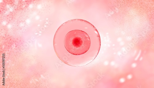 High resolution medical banner with woman egg cell Center. Banner for hospital. High technologies in reproductive medicine. 3d illustration of in vitro fertilization under a microscope. Beautiful