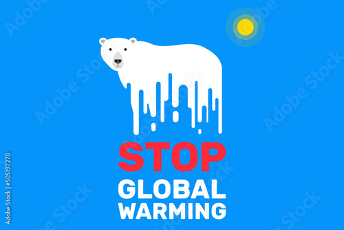 stop global warming change climate melting polar bear vector illustration