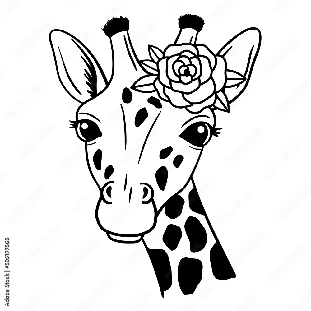 Cute Giraffe with rose Line Art. Floral Giraffe sketch vector illustration. Good for posters, t shirts, postcards. Cute Giraffe with rose Line Art. Floral Giraffe sketch vector illustration. Good for posters, t shirts, postcards.