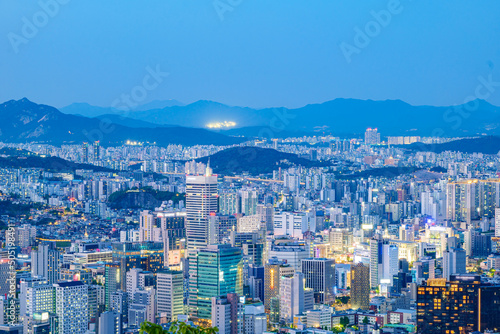 Seoul city night view taken from Namsan Mountain in Seoul  South Korea at night time