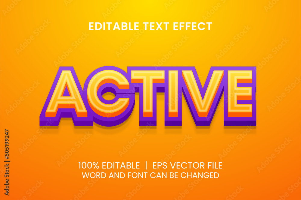 editable text effect with realistic orange and purple style