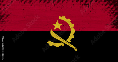 ANGOLA flag insoled on wood texture with rectangular frame vintage.