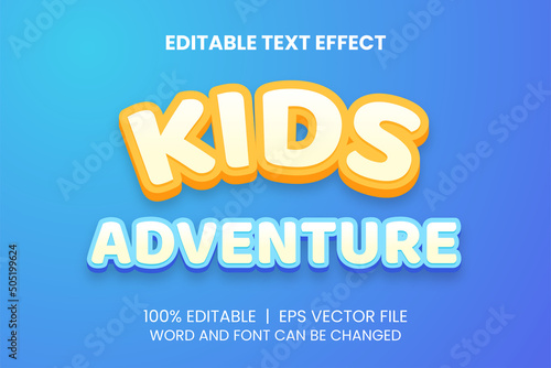 Editable text effect with 3D orange and blue kids adventure style