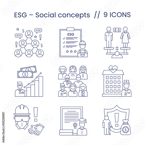 Set icons social, ESG concept. Vector illustration isolated on a white background.