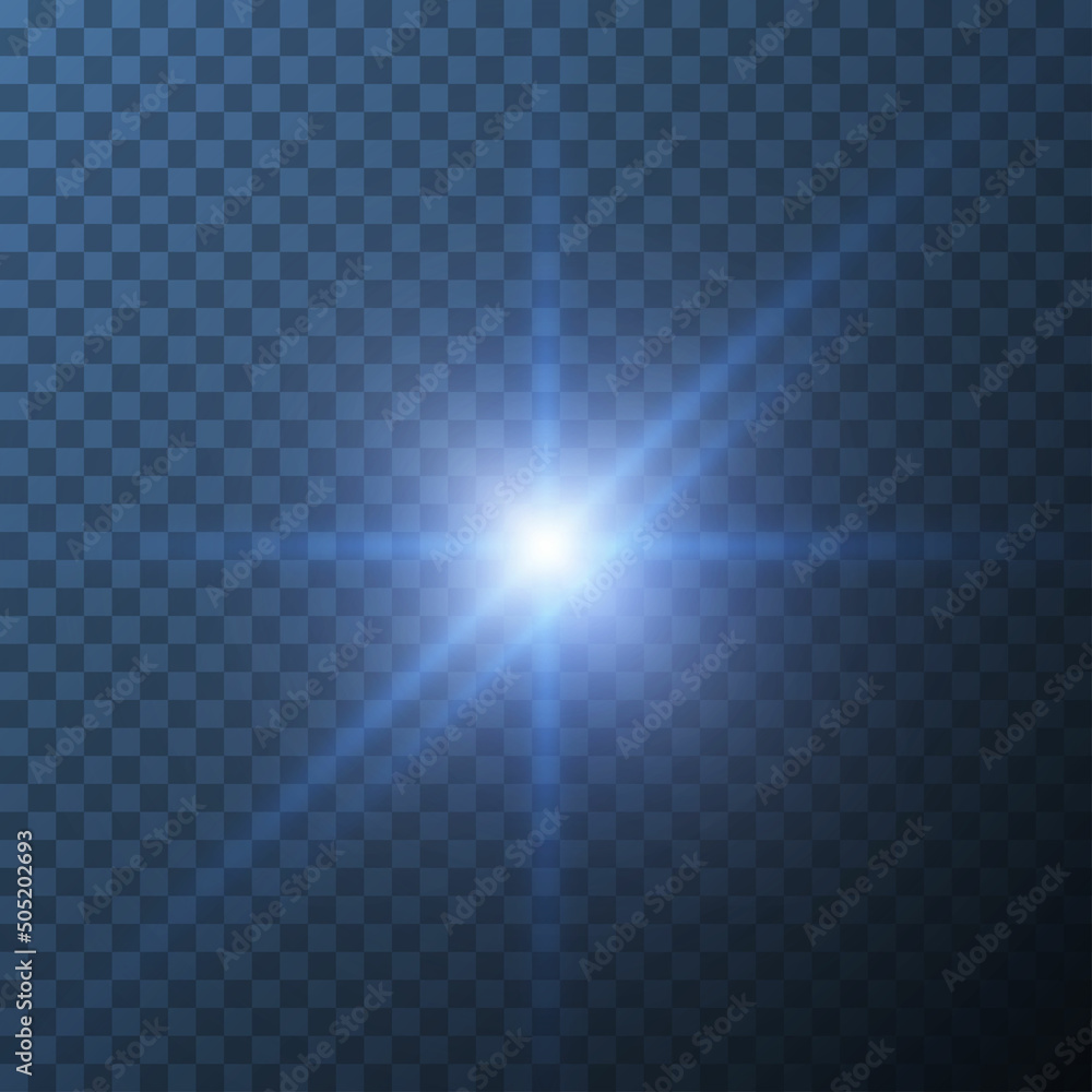 Blue star isolated on transparent background. Glow blue light effects. Glowing light burst explosion. Bright star illuminated. Flare effect with ray sparkles. Vector illustration Blue star isolated on transparent background. Glow blue light effects. Glowing light burst explosion. Bright star illuminated. Flare effect with ray sparkles. Vector illustration