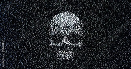 Skull with colored lighting loop closeup