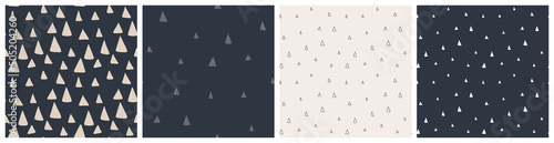 Neutral seamless pattern with minimal triangle design. Black and white scandi fabric print design. 