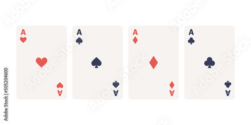 Four aces card suit icon set. Vector flat illustration 
