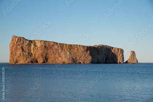 Perce Rock at sunset in Quebec Canada