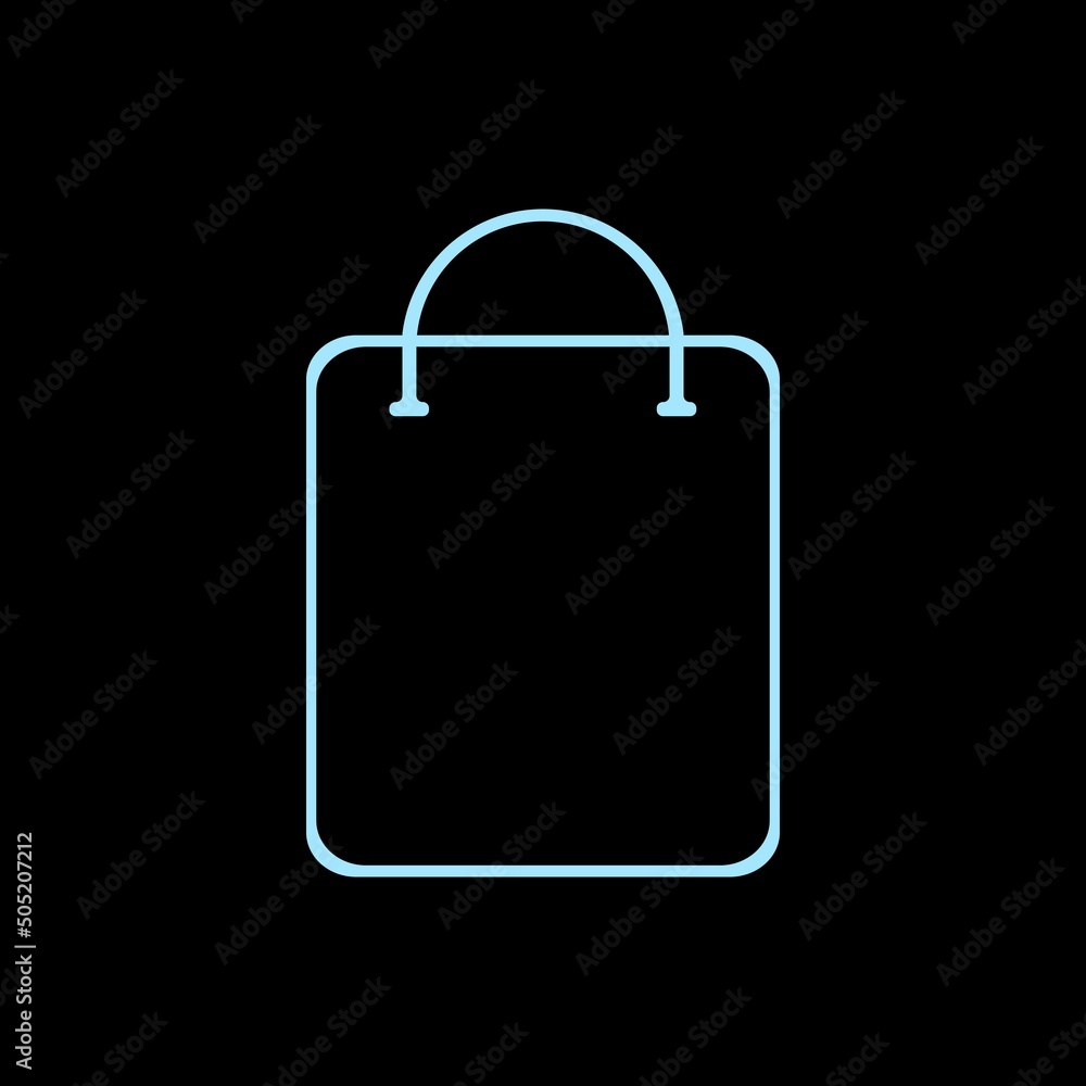 shopping bag in neon blue on black background shopping bag in neon blue on black background