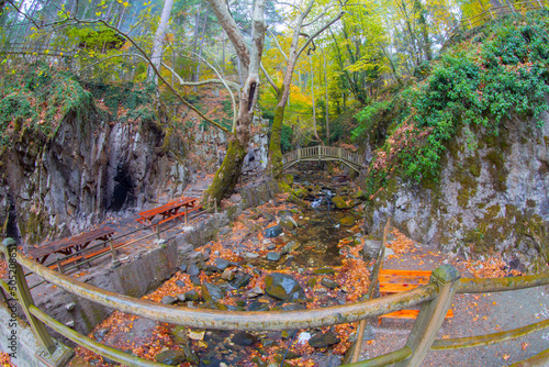 Ayazma National Park in Ida Mountains and streams flowing under the bridge photo